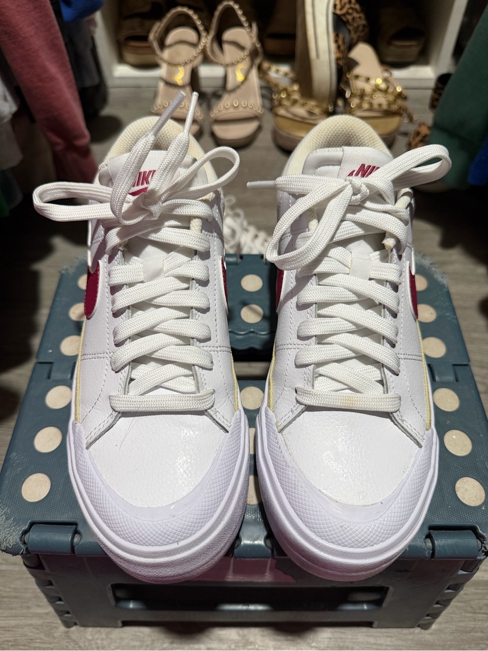 Nike Women's Legacy Lift White Platform Sneaker with Red and Gold Swoosh - Picture 3 of 3